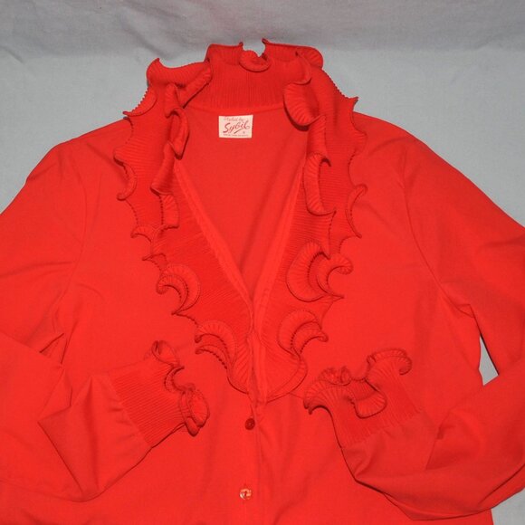 Vintage Sybil Women's Blouse Size 8 Retro Red Ruffle Statement Collar - Picture 7 of 11